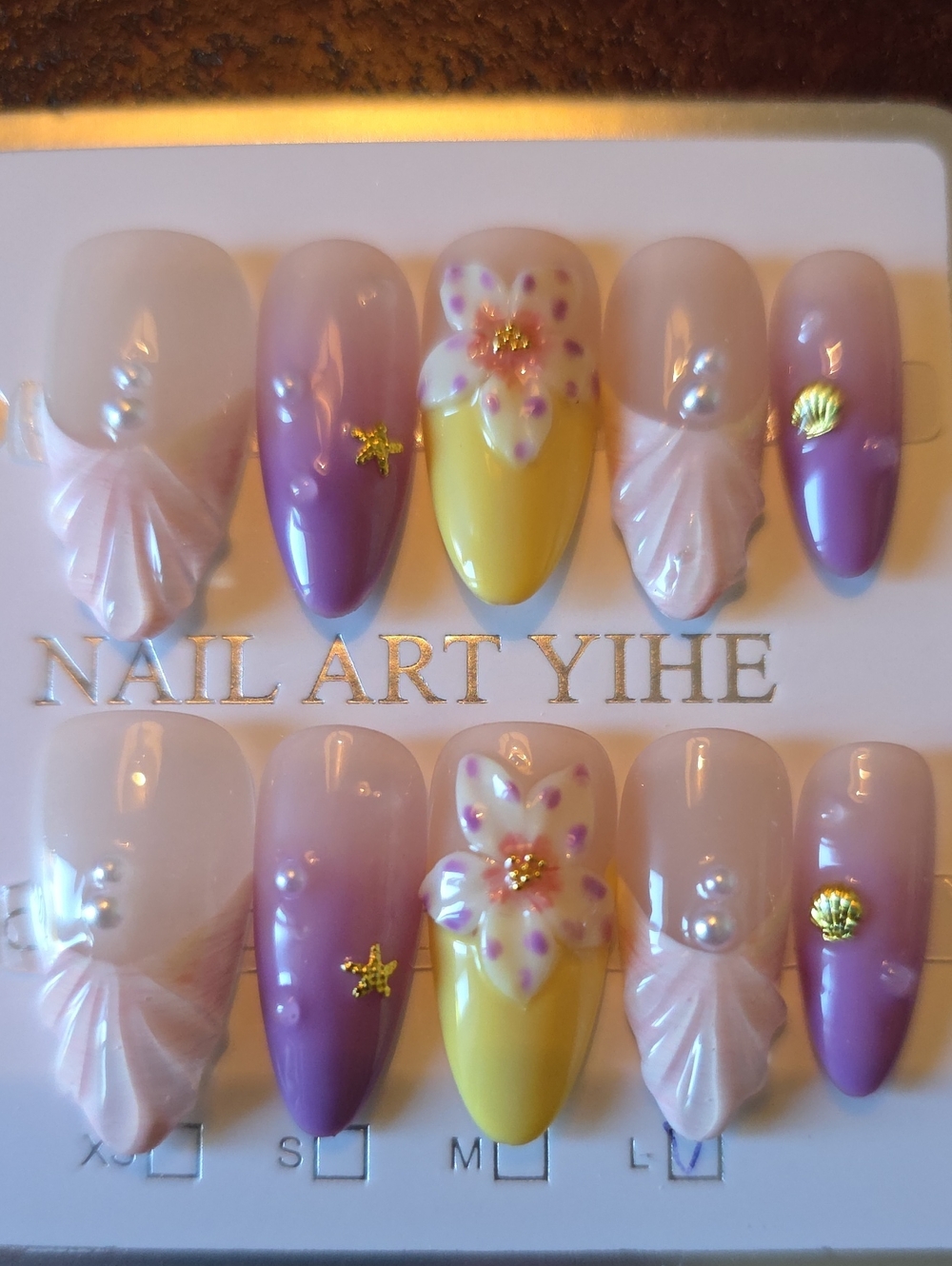 — Yellow & Lavender Floral Press-On Nails Size Large